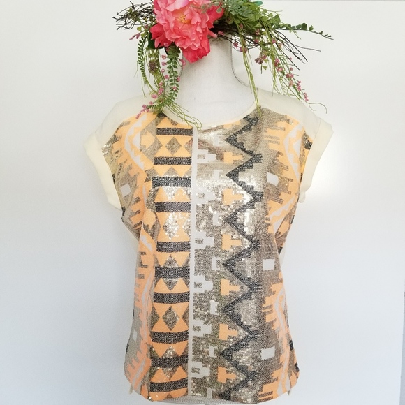 Francesca's Collections Tops - Francesca's Sequinned Top Shirt High Low Size S